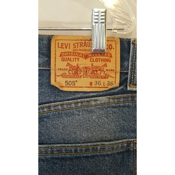 LEVIS 505 Mens Jeans Regular Straight Blue Denim Actual 36/35 Tag 36/36 - Picture 4 of 12